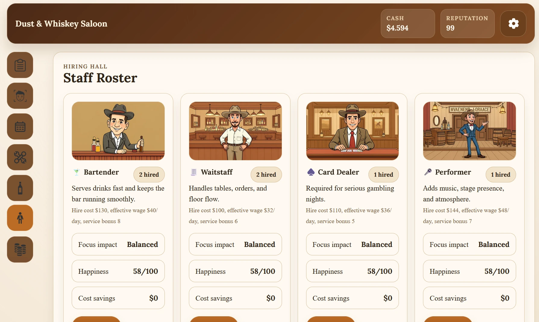 Dust & Whiskey Saloon - Personal einstellen