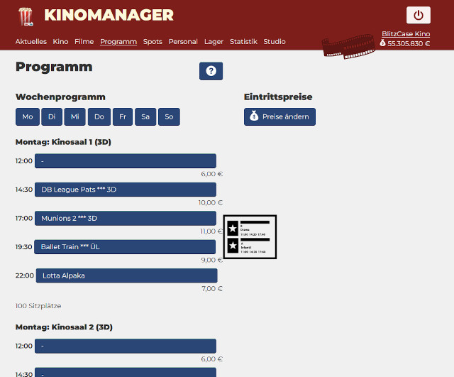 Kinomanager Wochenprogramm planen